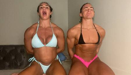 2 Jacked Girls Attempt to Break Out of Handcuffs - Bondage - BDSM - Roleplay - Flexing & Grunting - Female Bodybuilders