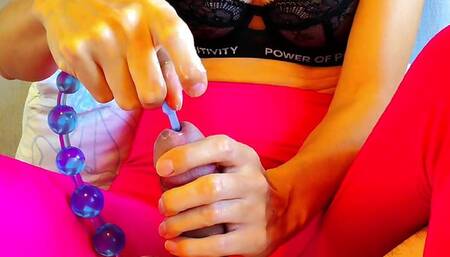 Urethral play with sound, plug, anal beads and her fingers