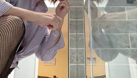 Sissy CD sucks own cum off dildo