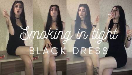 Smoking in Tight Black Dress