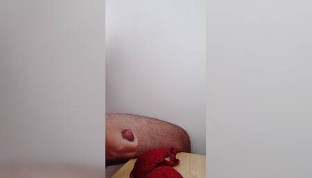 Cumshot on the new bra that I gave my partner for Christmas