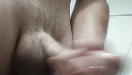Half soft from edging using cum as lube blowing my load orgasm stand up pov cum dripping