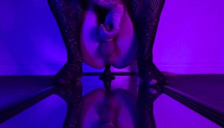 Sissy Femboy bouncing on big toy Sexy Crossdresser anal riding big dildo, huge sissygasm