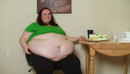 Feedee Eats to Gain Weight and Rubs Her Stuffed Belly compilation *WMV*