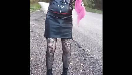 transvestite slut at gas station, roadside and mall