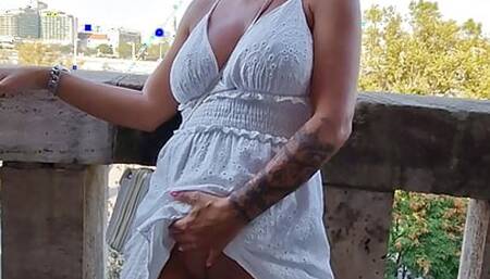 HOT MILF HOUSEWIFE FLASHING PUSSY AND TITS PUBLIC AT A HISTORICAL CITY
