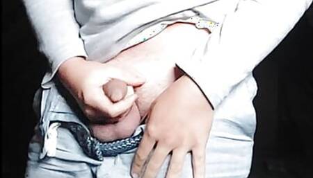 Examining my young cock and pulling foreskin back