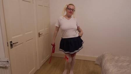 Dancing Striptease in sexy Japanese school uniform