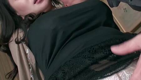 Adorable Asian model getting acquainted with the fluffer and his engorged willy with great effort