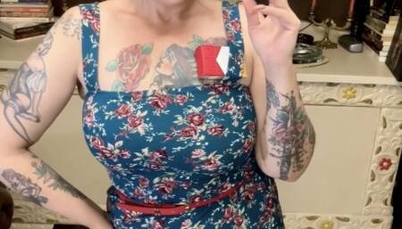 Marlboro reds - Your elegant and hot stepmother, smoking for you - A few puffs in your face, Deep Inhales, Triple Puffs, Triple pumps, Smoke rings, Long drag, Long dress, High heels, Makeup, Long nails