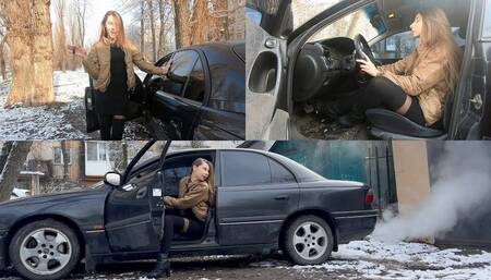 Nastya trying to start smoky Opel Omega