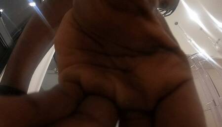 giant black man farts while eating: unaware