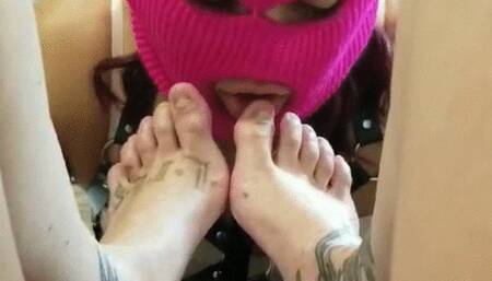 Masked Sissy Foot Worship