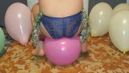 Celebratory explosion of balloons with big ass MP4