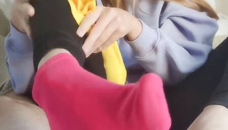 Sockjob in Mismatched Socks