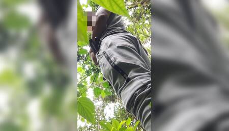 urinating in the forest after a cumshot