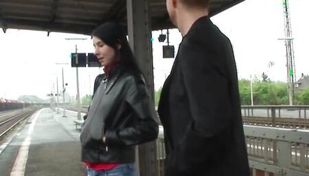 Skinny german slut pick up at train station and fucked