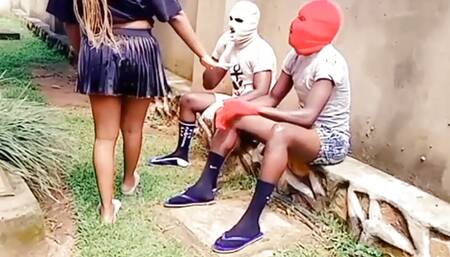 Slut Ebony Fucks Two Black Dudes