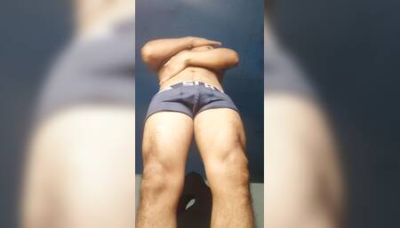 Handsome, athletic sexy stud stroking his cock and showing off his sexy ass