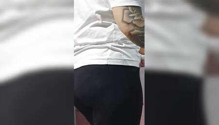 Maid in black leggings and round perfect ass iron step son clothes