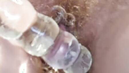 A glass dildo in my wet pussy
