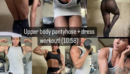 Pantyhose & Dress Flex and Upper Body Workout - Stocking, Nylon Fetish - Muscular Women - Upper Body Workout