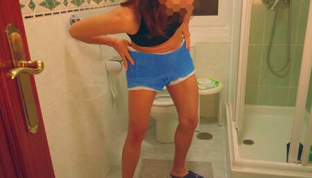 Desperate to use the bathroom in a fiberglass chastity cast