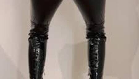 ASMR - Stretching in Leather Jumpsuit - Gloves and Whip touch my ASS - with Mistress Siya