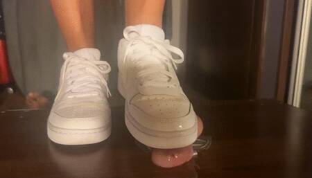 White Nike couture Low 2 cockbox shoejob cumshot