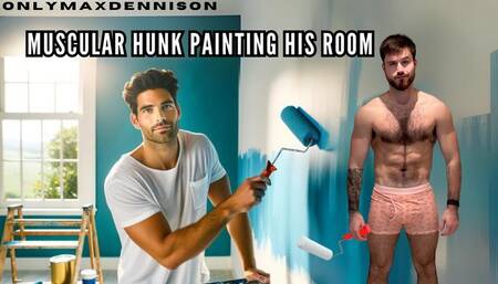 Muscular hunk painting his room