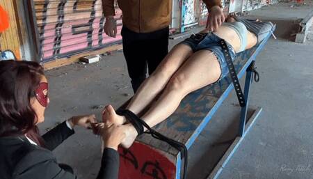 "You will talk !" – Hard interrogation for the crook girl by 2 professional ticklers (feet, belly and armpits)