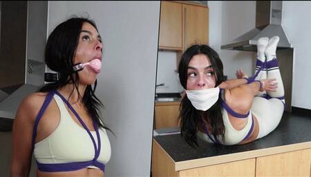 Latina's Personal Trainer Predicament: Giant Ballgag, Hogtie, and Drenching Drool! (4K)