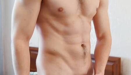 Athletic young guy jerks big dick and moans - AlexHuff