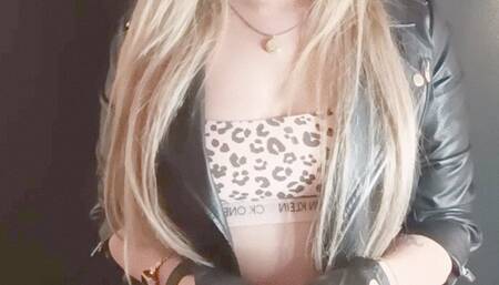 smoking all whites with leather gloves & leather jacket