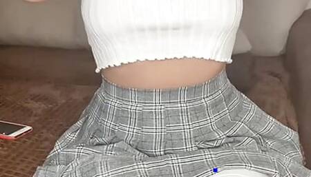 A teenage slut in a schoolgirl costume fucks like crazy