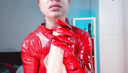 JOI: Red Latex Catsuit Red Latex Gloves