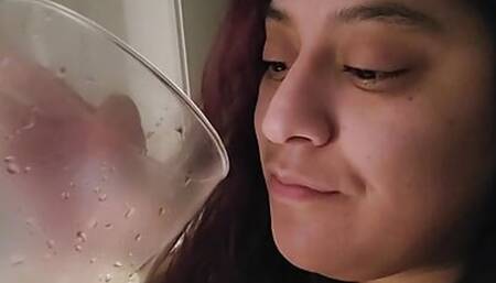 Latina piss in a glass and swallow