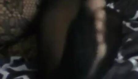 Ebony Mistress being a tease in fishnet bodystocking ignore session