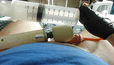 Catheter insertion, bladder filling and ball torture