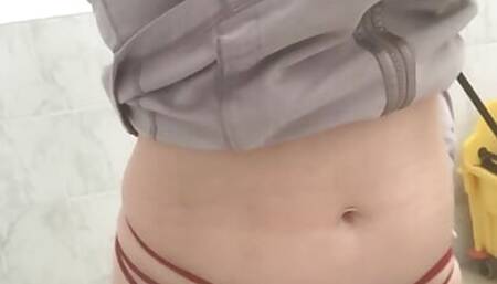 Cindy, The Arabic Persian MILF, Aggressively Rubs Throbbing Wet Hairy Pussy In Gas Station Washroom