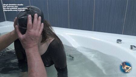 Helen in black wet clothes and a rubber cap (720)