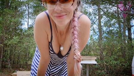 Camping sexy public nudity tease and pee- 1080p