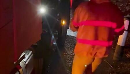 Horny trucker striptease in layby