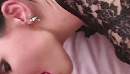 Sexy Brunette Smudges Her Perfect Red Lips While Sucking a Big Cock