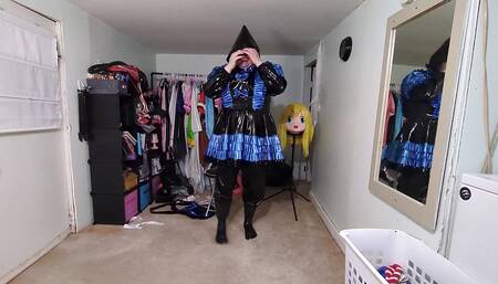 PVC layered maid Cosplay and Gasmask Breathplay, Tube in Suit
