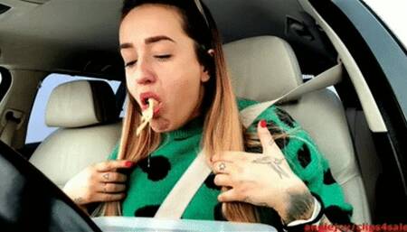Puking and burping girl in car