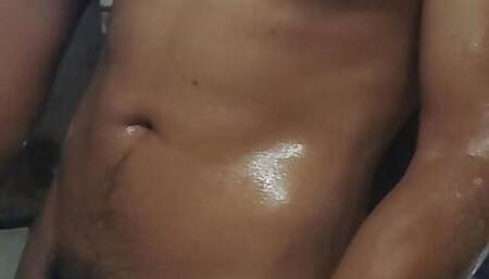 hot male jerks off in the shower