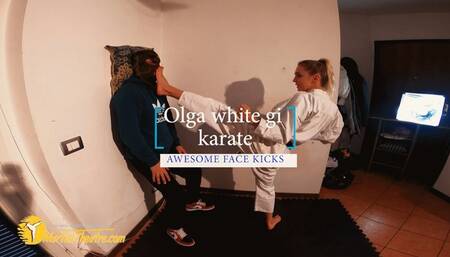 Olga white gi karate awesome face kicks