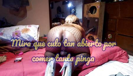 Ashley, a very slutty Mexican queer, is fucked by a huge black dildo