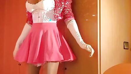 Helpless blonde sissy walking